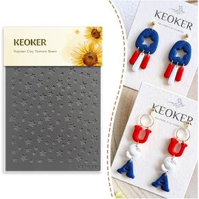 KEOKER Polymer Clay Texture Sheets, Stars Clay Texture Mat, Polymer Clay Earrings Tools on Independence Day or 4th of July, Like Polymer Clay Rollers, Great Work with Polymer Clay Cutters (Stars)