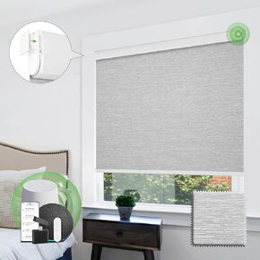 Motorized Blinds with Remote,Upgraded to【No Drill Smart Blinds】 Grasscloth Fabric,Automatic Blinds,Cordless Roller Shades,Electric Blinds for Windows,Work with Alexa/Google,White 48" Wx72H