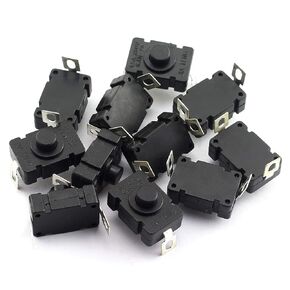 10pcs Self-Lock Push Button Switch KAN-28 for Flashlight SMD Type ON-Off Mini Switch (Pointed Pin)