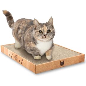 Necoichi Cardboard Cat Scratcher Bed for Indoor Cats - Cat Scratching Board (18" King, a.Oak Lounge)