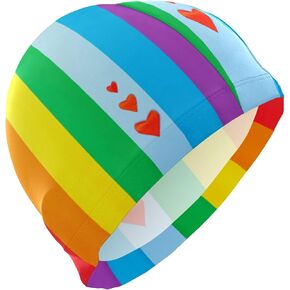 Swimming Cap Rainbow and Hearts Unisex Adult Swim Cap Polyester