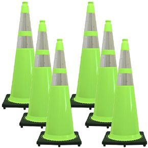 Mr. Chain's JBC Revolution Series 36-Inch Traffic Cones with 2-Reflective Collars, Safety Green, Pack of 6 (98077-6A)