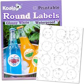 Koala Round Labels 2 Inch, Glossy Waterproof Printable Circle Labels for Inkjet and Laser Printer, 240 White Round Sticker Labels for Brand Logo Stickers, Bottle, Jar Labels