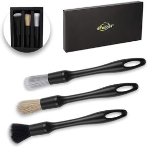 Car Detailing Brush Kit - 3 Pack, Auto Boar Hair Detail Brush Set Automotive Interior Exterior No Scratch Microfiber Detailing Brushes for Cleaning Air Vents, Engine Bays, Dashboard & Wheels