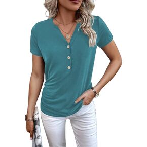 Womens Tops Short Sleeve Shirts for Women Spring Fashion V Neck Button Down Tshirts Trendy Summer Clothes