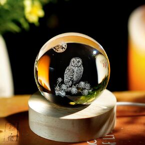 YU FENG 60mm 3D Laser Engraved Eagle Crystal Ball Figurine Glass Eagle Night Light with LED Colorful Wooden Base, Eagle Paperweight Gifts for Men Birthday Christmas Bedroom