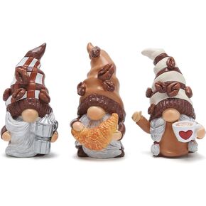Hodao Set of 3 Coffee Gnomes Decorations Coffee Bar Decor Accessories Swedish Tomte Gnomes Figurines Tiered Tray Coffee Gnomes Decor Coffee Birthday Gifts for Mom, Grandma, Women Indoor Home Decor