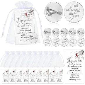 Set of 24 Memorial Angel Sign Coins Set Funeral Pocket Token Guardian Pocket Angel Coins Lucky Peace Dove Sign Poem Cards Prayer Cards White Organza Bags Gift Bag Angel Charms Presents (Cardinal)