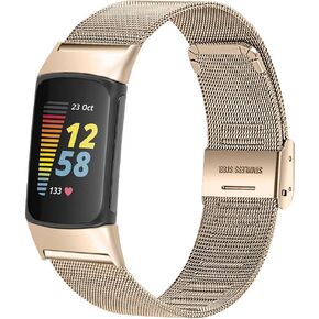 FitTurn Slim Band for Fitbit Charge 6/Charge 5 SmartWatch, Mesh Stainless Steel Adjustable Watchband Feminine Strap Replacement Accessory Strap for Charge 6/Charge 5 Fitness & Health Tracker