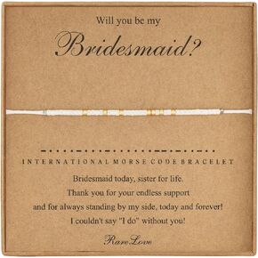 RareLove Bridesmaid Proposal Gifts Will You Be My Bridesmaid Morse Code Beaded Bracelet for Women Junior Bridesmaid Gifts Bachelorette Gifts White Gold Pony Seed Tiny Beads