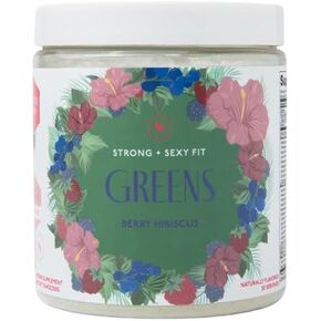 Strong + Sexy Fit Greens Powder, Green Juice Mix for Gut Health, Energy & Immune Support, Fruit and Veggies Supplement with Wheat Grass, Digestive Enzyme, Vitamin C, 30 SVG | Berry Hibiscus
