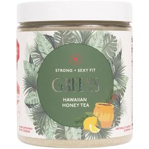 Strong + Sexy Fit Greens Powder, Green Juice Mix for Gut Health, Energy & Immune Support, Fruit and Veggies Supplement with Wheat Grass, Digestive Enzyme, Vitamin C, 30 SVG | Berry Hibiscus