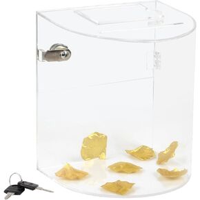Clear Acrylic Suggestion Box with Lock, Ballot Box with Sign Holder, Charity Donation Boxes, Countertop Storage Container for Voting Ticket Tips Card Wedding Envelope, 7.1"x 5.9"x8.1"