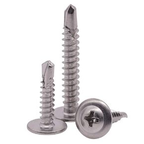 #10 x 3/4" (100 pcs) Stainless Wafer Head Self Drilling Screw, Modified Truss Head Self Driller, Phillips Drive Sheet Metal Tek Screws, 410 Stainless Steel, #2 Drilling Point, Dovetail Screws