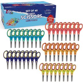 Kid's Scissors Class Value Pack (40pc) - 5" Soft Grip Blunt Tip Safety Easy Cut Scissors- Elementary School Projects, Back to School, Classroom Arts & Crafts Supplies for Children, Teachers