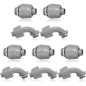 1/2" Liquid Tight Connector Electrical Conduit Connector 90 Degree and 180 Degree PVC Flexible Conduit Connector Fitting for Home Kitchen Bathroom Tube Tool Supplies (100 Pcs)