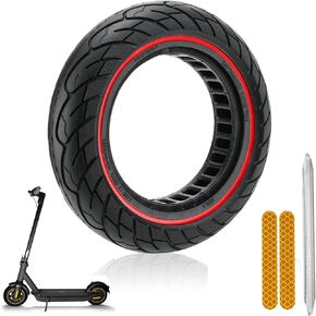 Solid Rubber Tire 10x2.5 Inch for Ninebot Segway MAX G30 G30P G30LP Electric Scooter, Honeycomb Explosion-Proof Double Shock Absorption Front/Rear Tire Replacement Accessories 1PCS（Black）