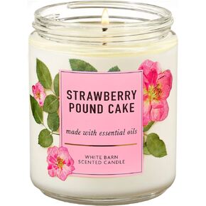 Bath and Body Works White Barn Strawberry Pound Cake Single Wick Candle 7 Ounce Floral Label