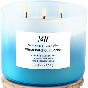 Citrus Patchouli Forest 3-Wick Scented Candle - Luxury Spring Candles for Home - 15.8 oz Large Stress Relief Candle - Aromatherapy Relax Candles for Women & Men - Natural Soy Candles Clean Burn