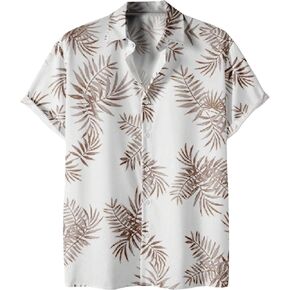 GORGLITTER Men's Tropical Print Button Down Hawaiian Shirt Allover Print Short Sleeve T Shirt Tops