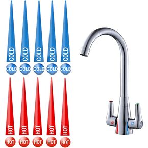 Epoxy Hot and Cold Water Faucet Indicator Stickers Self Stick 10 Hot Labels & 10 Cold Labels for Kitchen Bathroom Faucet Shower Escutcheon