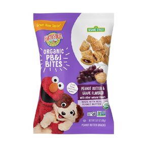 Earth's Best Organic Kids Snacks, Sesame Street Toddler Snacks, Organic PB&J Bites for Toddlers 2 Years and Older, Peanut Butter and Grape Flavored with Other Natural Flavors, 3.17 oz (Pack of 6)