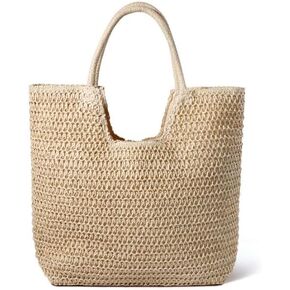حقيبة Hommtina Straw Bag للسيدات من القش على الشاطئ وحقائب كتف طويلة تمر بالجسم ومحفظة للعطلات ومحفظة من القش للصيف