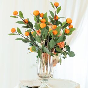 6Pcs Artificial Tangerine Branches, 24.8inch Vivid Orange Fake Tangerine Branch for Kitchen Party Decoration Orange Fake Fruit Flower Decor Farmhouse Style Home Table Centerpiece(6Pcs)
