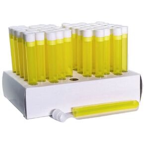 16x125mm Plastic Test Tube Set with Caps and Rack, Yellow Tubes, White Caps, and Cardboard Rack, Karter Scientific (Pack of 50)