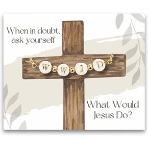 WWJD Bracelet for Women and Teen Girls - Adjustable Gold-Plated Dainty Bracelet with White Freshwater Shell Beads – 'What Would Jesus Do' - Religious Christian Gift in a Gift Box - Baptism, Confirmation, Christian Gifts Ideas