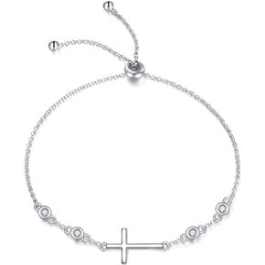 Cross Bracelet for Women Girls Sterling Silver Christian Sideways Cross Bracelets Danity Religious Link Chain Jewelry Gifts