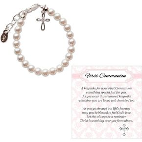 Cherished Moments Girls Sterling Silver and 14K Gold-Plated Cultured or Simulated Pearl Bracelets for First Communion Gifts with Poem and Gift Box