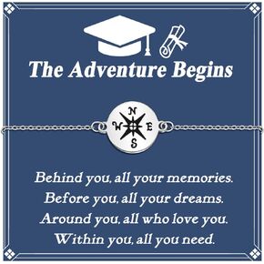 Graduation Gifts for Her, 2024 The Adventure Begins, Graduate Compass Bracelet College High School Inspirational Gifts for Girls Women