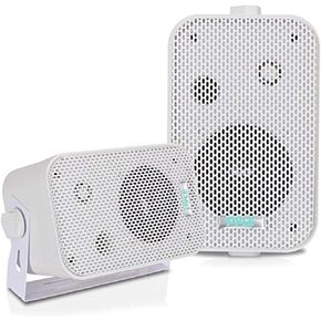 Pyle 2Pc Outdoor Weatherproof -Speaker System - 3.5 Inch Dual Waterproof Wall or Ceiling Mounted -Speakers Heavy Duty -Grill, Universal Mount - For Pool, Patio or Indoor Use - Pyle AZPDWR30W (White)