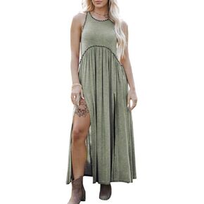 EXLURA Women's 2024 Summer Casual Sleeveless Maxi Maternity Dress Fit & Flare Flowy Long Beach Sundress