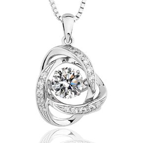 Necklaces for Women Sterling Silver Dancing Diamond Cubic Zirconia CZ Pendant, 18+2 inch Chain, Anniversary Birthday Mother's Day Jewelry Gift for Women Mom/Wife/Sister