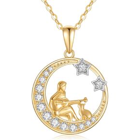14K الصلبة الذهب فتاة والكلب والقط تحت القمر قلادة ستار القلائد للنساء القلائد الذهب الأصفر للزوجة صديقة in Kuwait