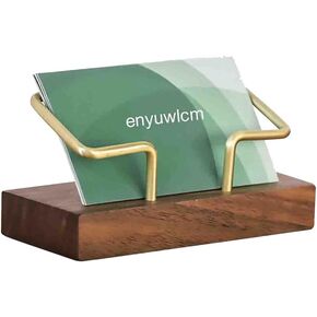 enyuwlcm معدن مع حامل بطاقات سطح المكتب الخشبي للمكتب النحاسي المزخرف مع حامل عرض بطاقة عمل خشبي للمكتب مناسب للرجال والنساء (1)