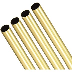 Brass Round Tube, 300mm Length 1mm OD 0.2mm Wall Thickness, Seamless Straight Pipe Tubing 4 Pcs