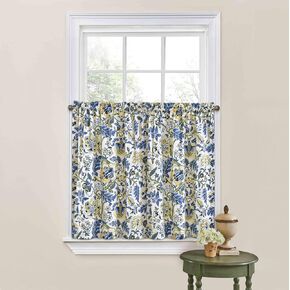 Waverly Imperial Dress Jacobean Floral Rod Pocket Tier Pair for Kitchen and Bathroom, Double Panel, 52" x 24", Porcelain