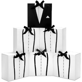 Motipuns Set of 6 Groomsmen Gift Box with Ribbon Groomsmen Proposal Gift Box for Men Paper Gift Boxes for Wedding Birthday Graduation Father's Day, 7.87 x 7.87 x 3.94''(Black, Classic)