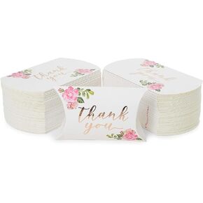 Sparkle and Bash Wedding Pillow Boxes, Rose Gold Foil Thank You Party Favors (5.15 x 1.35 In, 100 Pack)