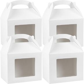 Restaurantware - Bio Tek 10 x 7 x 8 Inch Gable Boxes For Party Favors, 100 Durable Barn Boxes - Clear PET Window, With Built-In Handle, White Paper Barn Boxes, Greaseproof, For Parties