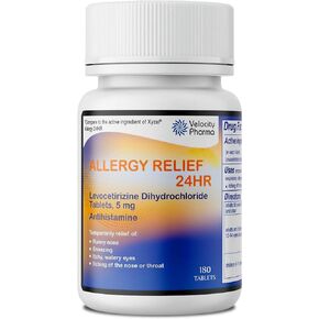Levocetirizine Dihydrochloride 5mg USP Tablets, 24 Hour Allergy Relief Non-Drowsy Antihistamine, 360 Count
