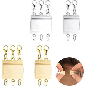 4pcs Layered Necklace Clasps, Magnetic Necklace Detangler, Separator for Layering Jewelry DIY (Silver, Golden)