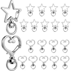 SEWACC Star Heart Shape Swivel Lobster Clasps 20Pcs Sliver Metal Spring Snap Hook Clips for Keychains Jewelry Making