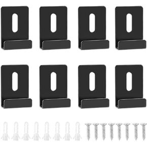 8pcs Mirror Clips for Wall Mounting, Black Metal Mirror Holder Clips Hooks Frameless Wide Channel Mirror Retainer Clips Heavy Duty Hanging Hardware Tile Hanger Bracket for Billboard, with Screws