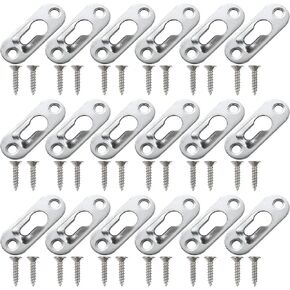 100 Pcs Keyhole Picture Hangers with 200 Pcs Screws Metal Keyhole Hangers Fasteners Flat Keyhole Hangers Plate Keyhole Hanging Bracket Hardware for Mirror Picture Frame, 43 x 16 mm (Silver)
