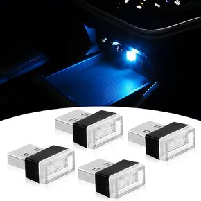 4 PCS USB LED Light, Automotive Interior Atmosphere Lamp, Car Mini USB Night Lights Decorative Light, Cool Car Interior Accessories Light for USB Interface(Blue) (Blue Light)