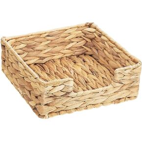 Water Hyacinth Napkin Holder, Rattan Napkin Holder for Tables, Napkin Basket Decorative Wicker Napkin Tray 7 ½"L x 7 ½"W x 2 ¾"H for Kitchen, Bathroom, Living Room